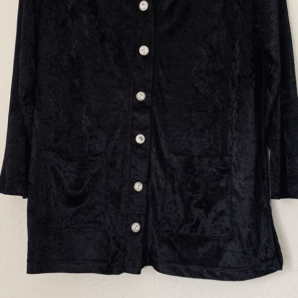 Vintage Velvet Jacket Cardigan Black Size 8 Jewel Button Whimsigoth Glam Holiday - Picture 4 of 8